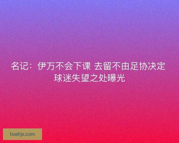 名记：伊万不会下课 去留不由足协决定 球迷失望之处曝光