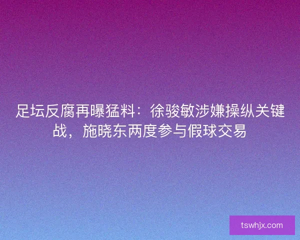 足坛反腐再曝猛料：徐骏敏涉嫌操纵关键战，施晓东两度参与假球交易