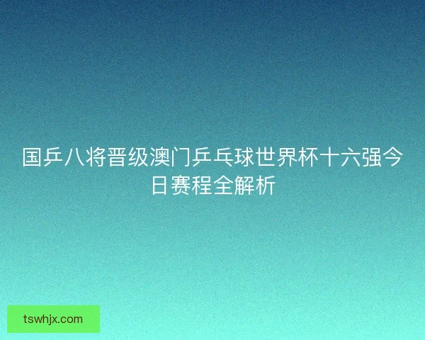 国乒八将晋级澳门乒乓球世界杯十六强今日赛程全解析